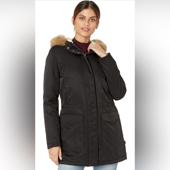 Levi's® Coated Cotton Parka with Sherpa and Faux Fur Hood - Picture 1 of 2